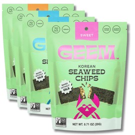 GEEM Seaweed Snacks – Korean Seaweed Chips with Rice Crisps & Sesame | Crunchy, Oil-Free Snack | Vegan, Non-GMO | Great for Kids & Adults | Variety 4-Pack