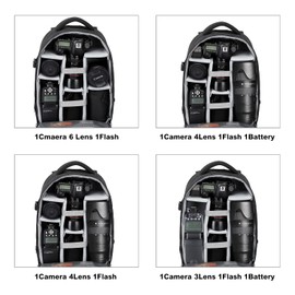 Kono Camera Backpack Bag Waterproof Photography Camera Backpack with Tripod Holder, Removable Padded Insert, Large Capacity Camera Bag for SLR DSLR Canon Nikon Fuji Sony Cameras