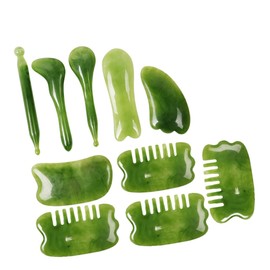 Healifty 1 Set 10pcs Gua Sha Massage Board Scalp Comb Facial Massager Cosmetology Kit Jade Scraping Massage Jade Massage Set Tools Massaging Massage Tool Massaging Board The Face Plank