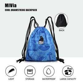 MIVia Drawstring Bags Blue Cats Style (33.5 * 44cm) Cartoon Bag For Outdoor Cute Sports Bag Canvas Drawstring Backpack Cartoon Bag for Swim Yoga Travel