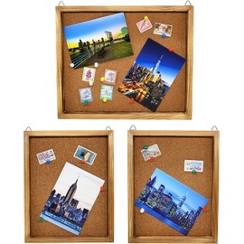 Wooden Framed Cork Board Set of 3 – Bulletin Boards for Wall with Push Pins, 12"x10" & 10"x8.1" Small Boards, Decorative Memo Notice Board for Home, Office, Classroom & Gift