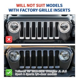 XPHAZZ Front Grille Inserts & Headlight Cover Compatible with (2018-2023) Jeep Wrangler JL JLU (Black, Sport/Sport S)
