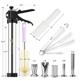 WILDDIGIT Professional Beef Jerky Gun Kits, Stainless Steel Jerky Maker, Jerky Cannon, Meat Gun with 5 Stainless Nozzles and 5 Brushes