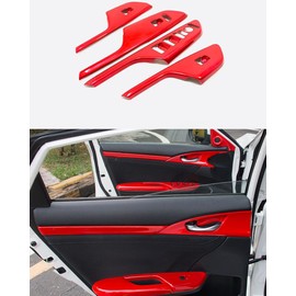 ANUNFRRE Car Accessories Fit for Honda Civic 10th Gen 2016-2021 ABS Interior Window Control Panel Door Lock Switch Cover Trim 4PCS Set（Red）