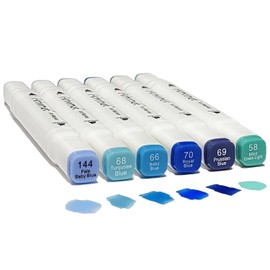 Arhomet 6Pcs Blue Colors Sea Ocean Sky Alcohol Markers Set, Dual Tips Art Markers Clear Blending Pen Drawing Sketched Double Tipped for Adults Artists (Blue)