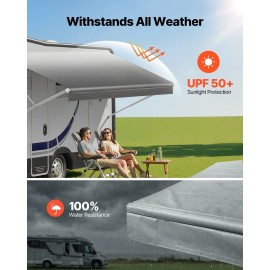 Heavy-Duty 18 oz Weatherproof Vinyl Camper Awning Replacement RV Exterior Accessory UPF50+ Protection 16th Fabric (Fabric 15 2")Size: Size Fits 16 ft Rollers, Color: Gradient Gray Color