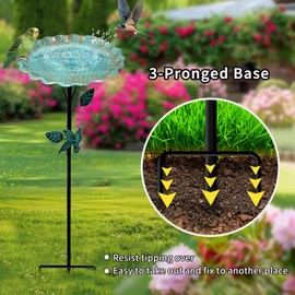 PLENORA Bird Bath for Outside, Metal Birdbath Freestanding Bird Bath & Birdfeeder with 3-Pronged Base, Using for Outdoors Garden Patio Yard, Green