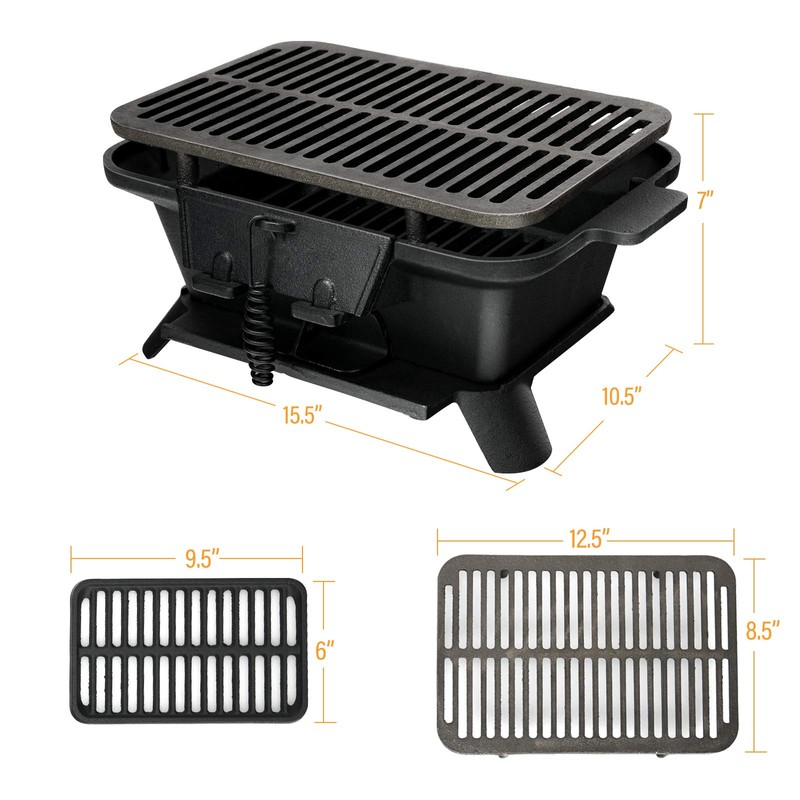 ORALNER Cast Iron Hibachi Grill, Portable Tabletop Grill with Double-Sided