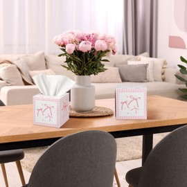 Fourluoo 12 Pack Spring Facial Tissues Cube Face Boxes 600 Sheets 3 Ply Small Square Tissues Bulk for Spring Summer Car Bedroom Supplies(Pink Bow)