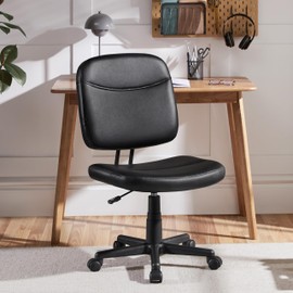 Yaheetech Armless Office Chair Ergonomic Desk Chair Low Back PU Leather Adjustable Swivel Chair Computer Task Chair, Black