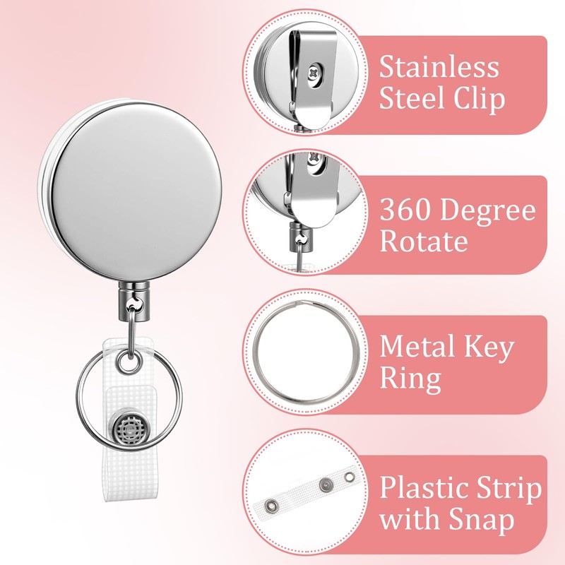 16 Pieces Retractable Badge Holder Metal Badge Reels ID Holder