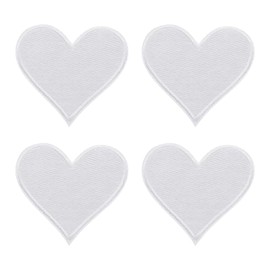 uxcell 4Pcs Iron on Heart Patches, Sew on Small Heart Embroidered Patches, Decorative Repair Patch Applique for DIY Crafts Backpacks Bags Hats Clothes, 70mm White