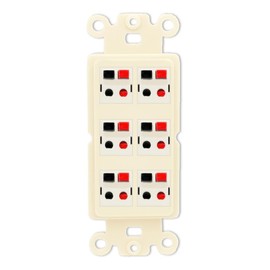 RiteAV 6 Port Speaker Wire Plug Jack Wall Plate - Rocker [Light-Almond]