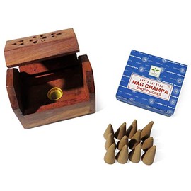 Purity Style Wooden Incense Cone Burner Box with 12 Nag Champa Dhoop Cones