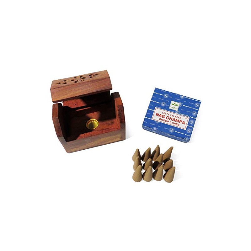 Purity Style Wooden Incense Cone Burner Box with 12 Nag