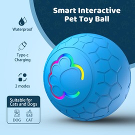 Kingjie Interactive Shaky Ball Toy for Dogs and Cat – Newly Upgraded USB Rechargeable Smart Pet Ball for Small, Medium, and Large Dogs – Fun & Stimulating Interactive Dog Ball (Blue+Automatic)