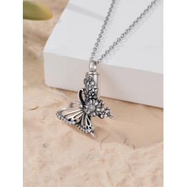 Dorunmo Butterfly Sunflower Urn Necklace 925 Sterling Silver Butterfly Ashes Keepsake Cremation Pendant Jewelry Memorial Gifts for Women Loss Loved One