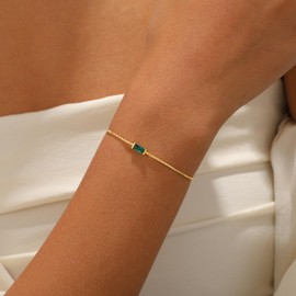 VIROMY May Birthstone Bracelets Gold for Women, 14 Carat Gold-Plated Delicate Box Chain Bracelets, Birthday Gifts for Your Mother, Wife, Girlfriend, Anniversary