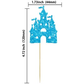 Ephlyn 24Pcs Castle Cupcake Topper Princess Cupcake Toppers Castle Theme Birthday Party Decorations Queen Castle Cupcake Picks for Girl Birthday Baby Shower Party Supplies Blue