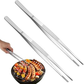 YUHENGCT 2Pcs Kitchen Tweezers Tongs, 12 Inch Cooking Long Tweezers Stainless Steel Tweezers with Straight Serrated Tip Heavy Duty Food Tweezers for Cooking, Bar, BBQ, Crafting Repairing