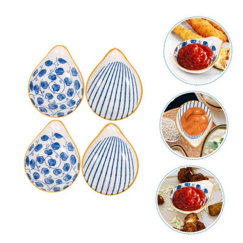KICHOUSE 4pcs Seasoning Plate Set Ceramic Sauce Dishes Spoon Rests