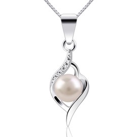 B.Catcher women's pearl necklace pendant, 925 silver, freshwater pearls, cultured pearl, 45 cm chain length, Valentine's Day gift