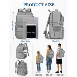 FIORETTO 25L School Bag for Girls & Teens, Womens Backpack Rucksack with Organized Pockets, Trolley Strap & Chest Buckle, Fits 15.6" Laptop, Ideal for School, Travel & Daily Use Grey