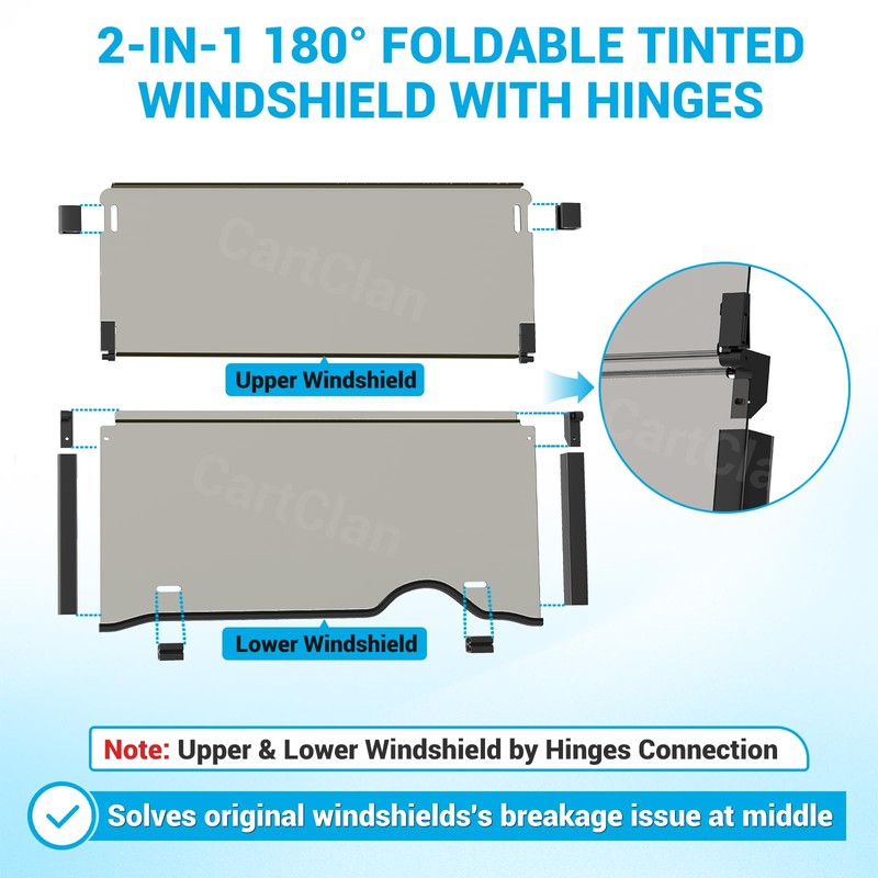 CartClan Golf Cart Foldable Tinted Windshield Suitable for 2018-UP EZGO