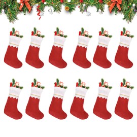 CHEERYMAGIC Christmas Stockings, 12 Pcs White Red Felt Christmas Stocking for Christmas Tree Ornament Xmas Fireplace Hanging Stockings Gift Holding Set for Holiday Party Xmas Decorations A7JBHW