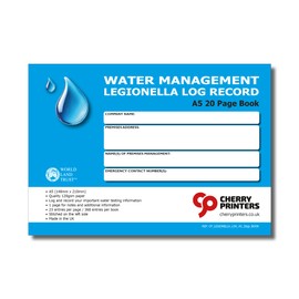 Cherry Water Management Legionella Log Book A5 | 20 Page Record Book | 368 Water Testing Entries | Temperature Checks & Flush Log | ACoP L8 Compliant | 120gsm Paper | Made in UK