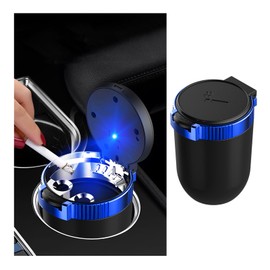 Dickno Car Ashtray with Lid, Detachable Stainless Smokeless Auto Ashtray, Portable Mini Vehicle Trash Can with LED Blue Light, Universal Interior Accessories for Cup Holder (Blue, 1 PC)