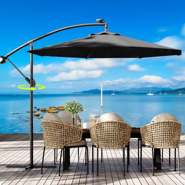 HarmonyHealth 10FT Cantilever Patio Umbrella with Cross Base, Outdoor Offset