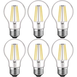 LUXRITE Vintage A19 LED Light Bulbs 60W Equivalent, 5000K Bright White Dimmable, 800 Lumens, Standard LED Edison Bulb 8W, UL Listed, E26 Base (6 Pack)