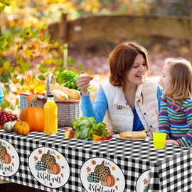 Fall Buffalo Plaid Tablecloth,3pcs Pumpkin Table Cloth Plastic Black White Checkered Fall Table Cloths Rectangle Disposable Thanksgiving Tablecloth for It's Fall Y'all Harvest Autumn Party Decorations