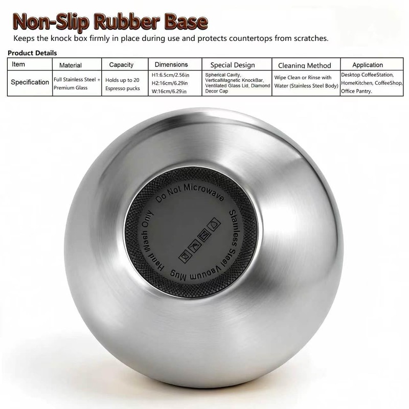 Upgraded Stainless Steel Espresso Knock Box Coffee Knock Box with