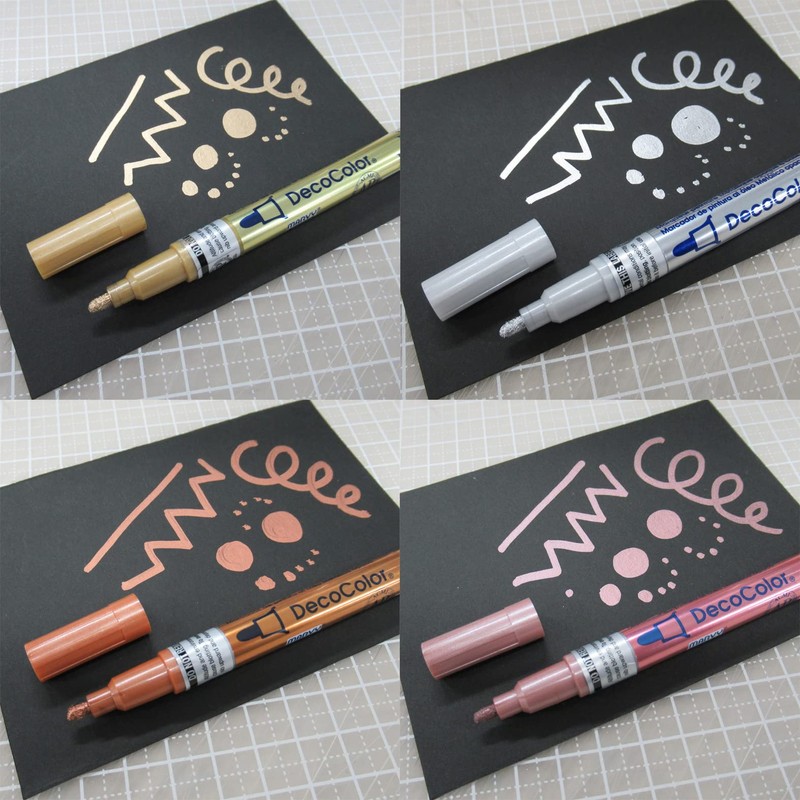 Marvy Permanent Pigment Markers, Decocolor Premium, 4 Color Set, Fine