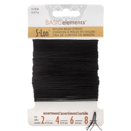 The Beadsmith S-Lon Nylon Beading Thread – 4-Size Assortment Card (0.12 mm, 0.3 mm, 0.4 mm, 0.5 mm), Black Color, 10 Yards (9.1 m) Each, Strong & Flexible Stringing Cord