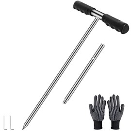 Yosuny Solid Stainless Steel Soil Probe Rod, Adjustable 17-32-48 Inch, Septic Tank Probe Rod, Ground Probe with T-Handle Locating for Underground Pipes/Gopher Runs, Soil Compaction Probe