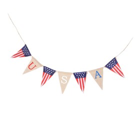 LABRIMP Fourth of July Banner Burlap Patriotic Hanging Banner Bunting Flags for Independence Day Party Decorations