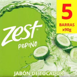 Zest Jabón En Barra Pepino Y Sábila Limpieza Profunda Para Una Piel Visiblemente Saludable Y Revitalizada Con Glicerina Y Aceites Esenciales 5 X 90 G