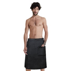 TINAYAUE Men's Sauna Skirt, Soft Sauna Kilt, Comfortable Beach Towels, Adjustable Sauna Towel, Absorbent Bath Towel with Pockets, Quick-Drying Sauna Towel for Shower, Travel, Beach, Spa
