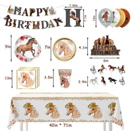 Horse birthday decoration, horse party decoration, 88 pieces horse birthday decoration set, balloons, tablecloth, paper plates etc. for boys and girls birthday party.