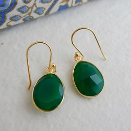 Grüne Onyx Vergoldet 925 Silber Ohrringe - Natürlicher Edelstein - Geburtstagsgeschenk - Weihnachtsgeschenk - Handgefertigte Geschenkideen für Frauen