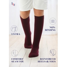 HUGH UGOLI Knee High Socks for Kids Girls Boys & Toddlers, Solid Color Long School Uniform Socks, Soft Breathable & Comfortable Bamboo Socks 3-14 Years Old | 3 Pairs | Burgundy | 3-4 Years