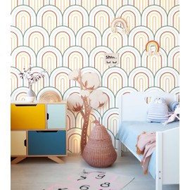 CiCiwind Peel and Stick Wallpaper Colorful Wallpaper Geometric Arch Contact Paper Self Adhesive Removable Wallpaper Boho Rainbow Wallpaper for Bedroom Bathroom Cabinets 78.7"×16"