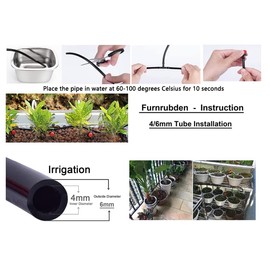 Furnrubden 1/4 Inch Drip Irrigation Tubing, 100Ft Blank Garden Automatic 1/4" Watering Tube Line Watering Drip Kit for Small Garden Irrigation System