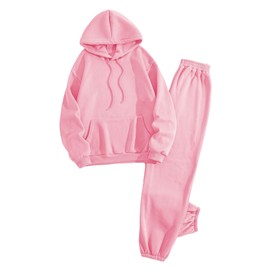 SOLY HUX Women's 2 Piece Outfits Letter Graphic Drawstring Long Sleeve Hoodies Sweatshirt and Sweatpants Set Pink Letter Large