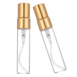2-Pack Mini Clear Glass Spray Bottle - Portable Refillable Atomizer for Travel, Perfume, Essential Oils & Mouthwash - Fine Mist Cosmetic Container - Transparent Travel Vials for Girls（Gold Sprinkler）