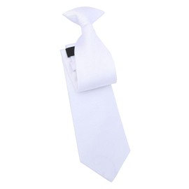 DQT Men's Plain Twill Wedding Formal Clip On Tie - White