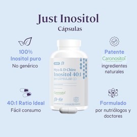 B-FIT B Just Inositol - Myo y D-Chiro Inositol 40:1 - Alta Biodisponibilidad - 360 Cápsulas - Fórmula Pura - Sin Aditivos - 90 Porciones